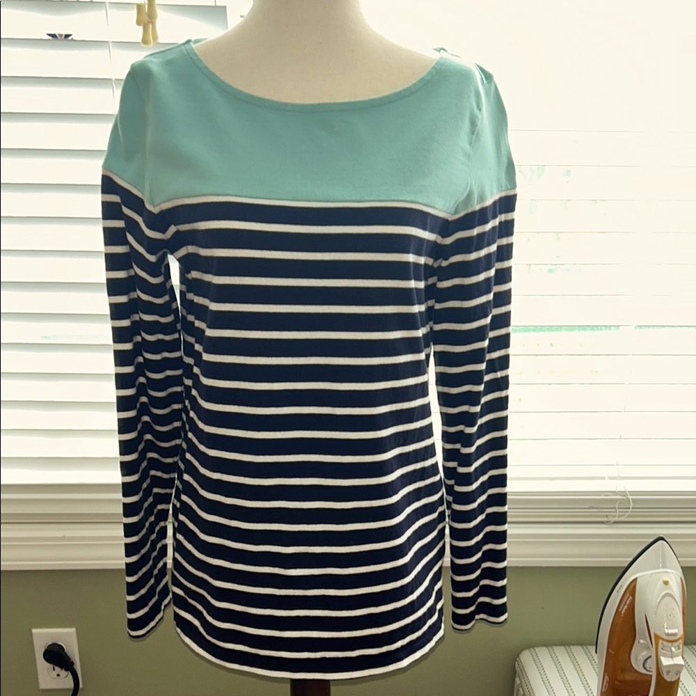 Talbots Aqua and black stripe Long Sleeve top
Size M